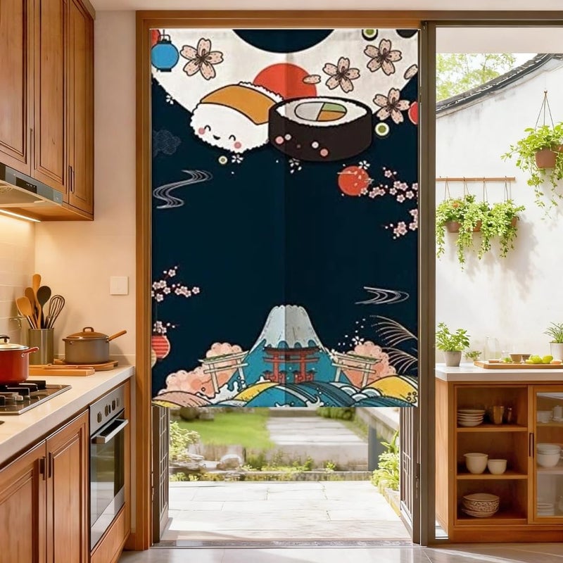 MYRU Fuji Mountain Noren Japanese Curtain Noren Japanese Curtain Entrance (Sushi,33 by 59 Inch) - Image 1